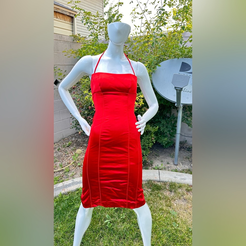 Bebe Red Halter Bodycon Dress for Cocktail